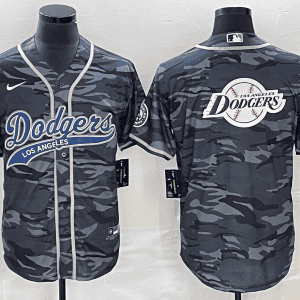 Los Angeles Dodgers Gray Camo Team Big Logo Cool Base With Patch Stitched Jersey