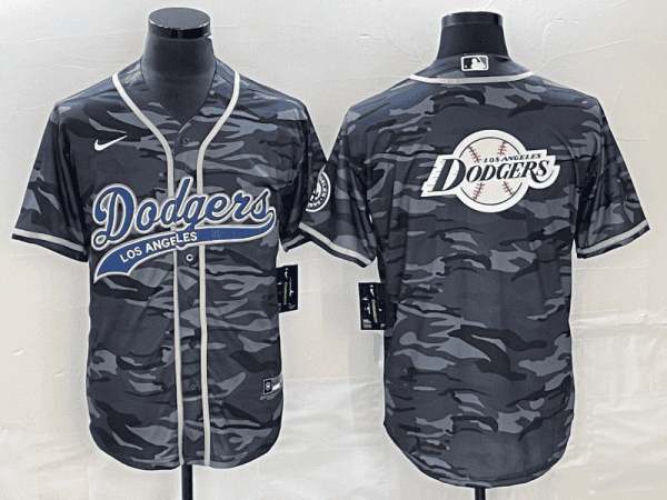 Los Angeles Dodgers Gray Camo Team Big Logo Cool Base With Patch Stitched Jersey