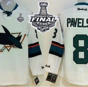 Sharks #8 Joe Pavelski White 2016 Stanley Cup Final Patch Stitched Jersey