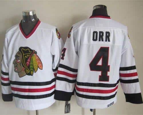 Blackhawks #4 Bobby Orr White CCM Throwback Stitched Jersey