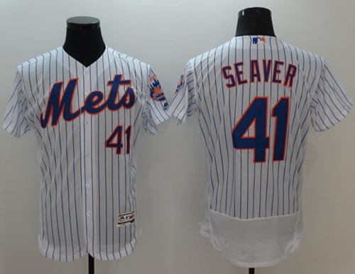 Mets #41 Tom Seaver White(Blue Strip) Flexbase Authentic Collection Stitched Jersey