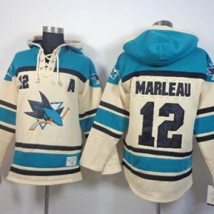 Sharks #12 Patrick Marleau Cream Sawyer Hooded Sweatshirt Stitched Jersey
