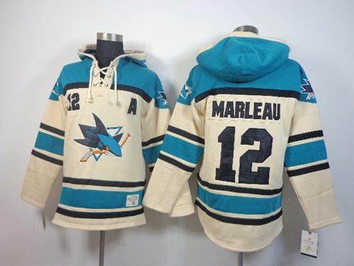 Sharks #12 Patrick Marleau Cream Sawyer Hooded Sweatshirt Stitched Jersey