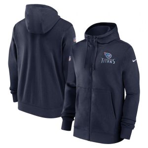 Tennessee Titans Navy Sideline Club Performance Full-Zip Hoodie
