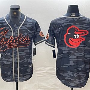 Baltimore Orioles Gray Camo Team Big Logo Cool Base Stitched Jersey