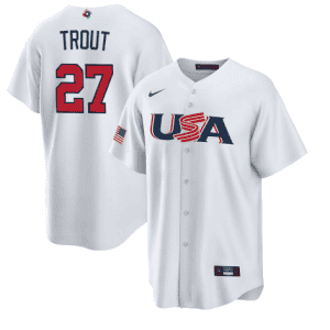 USA #27 Mike Trout 2023 White World Classic Stitched Jersey