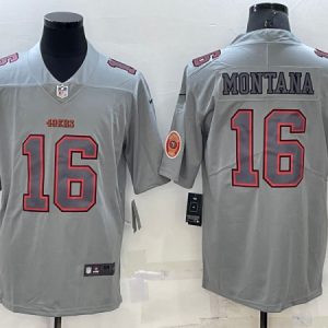 San Francisco 49ers #16 Joe Montana Gray With Patch Atmosphere Fashion Stitched Jersey