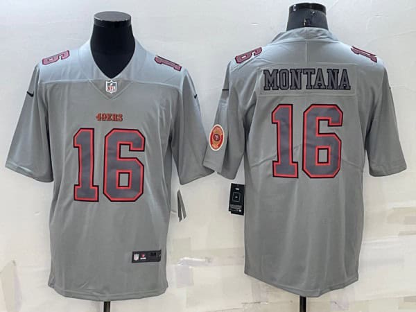 San Francisco 49ers #16 Joe Montana Gray With Patch Atmosphere Fashion Stitched Jersey
