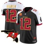 Tampa Bay Buccaneers #12 Tom Brady Black White With Florida Patch Gold Trim Vapor Stitched Jersey