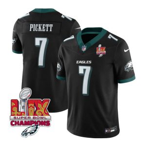 Philadelphia Eagles #7 Kenny Pickett Black 2025 Eagles Logo Super Bowl LIX Patch New F.U.S.E. Vapor Limited Stitched Jersey