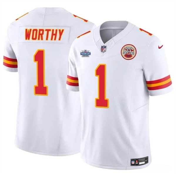 Kansas City Chiefs #1 Xavier Worthy White 2024 F.U.S.E. With Draft Patch Vapor Untouchable Limited Stitched Jersey