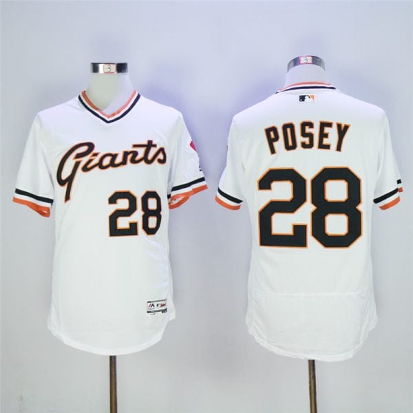 San Francisco Giants #28 Buster Posey White Cool Base Cooperstown Collection Player Stitched Jersey