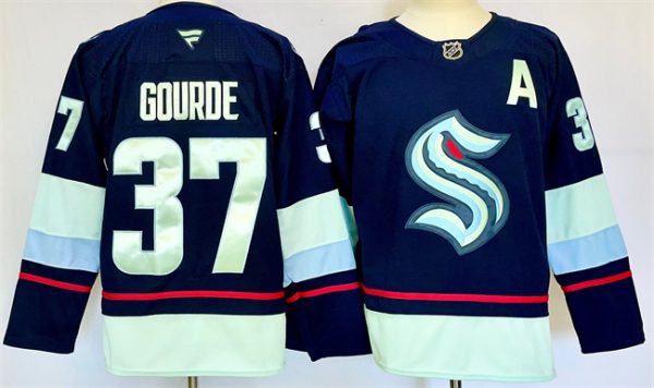 Seattle Kraken #37 Yanni Gourde Navy 2024-25 Home With A Patch Stitched Jersey