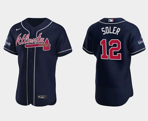 Atlanta Braves #12 Jorge Soler 2021 Navy World Series Champions Flex Base Stitched Jersey