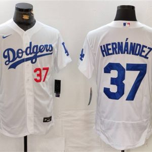 Los Angeles Dodgers #37 Teoscar Hern¨¢ndez White Flex Base Stitched Jersey