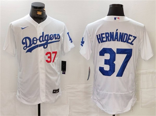 Los Angeles Dodgers #37 Teoscar Hern¨¢ndez White Flex Base Stitched Jersey
