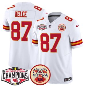 Kansas City Chiefs #87 Travis Kelce White F.U.S.E. 2024 AFC West Division Champions Vapor Limited Stitched Jersey
