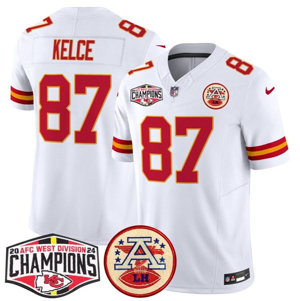 Kansas City Chiefs #87 Travis Kelce White F.U.S.E. 2024 AFC West Division Champions Vapor Limited Stitched Jersey