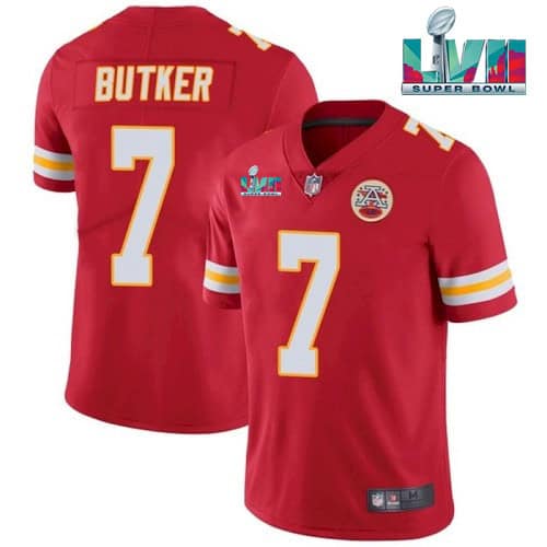Kansas City Chiefs #7 Harrison Butker Red Super Bowl LVII Patch Vapor Untouchable Limited Stitched Jersey