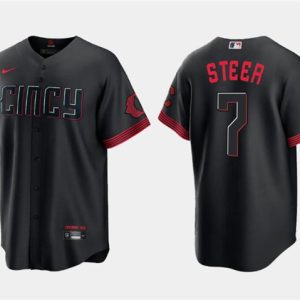 Cincinnati Reds #7 Spencer Steer Black 2023 City Connect Cool Base Stitched Jersey