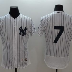 Yankees #7 Mickey Mantle White Strip Flexbase Authentic Collection Stitched Jersey