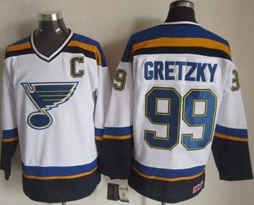 Blues #99 Wayne Gretzky White Navy CCM Throwback Stitched Jersey