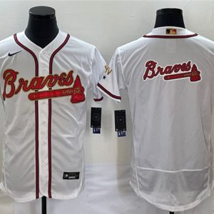 Atlanta Braves 2022 White Gold World Series Champions Program Team Big Logo Flex Base Stitched Jersey