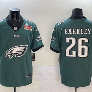 Philadelphia Eagles #26 Saquon Barkley Green 2025 Super Bowl LIX Patch Team Big Logo Vapor Untouchable Limited Stitched Jersey