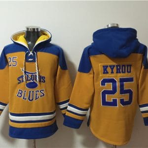 St. Louis Blues #25 Jordan Kyrou Yellow Ageless Must-Have Lace-Up Pullover Hoodie