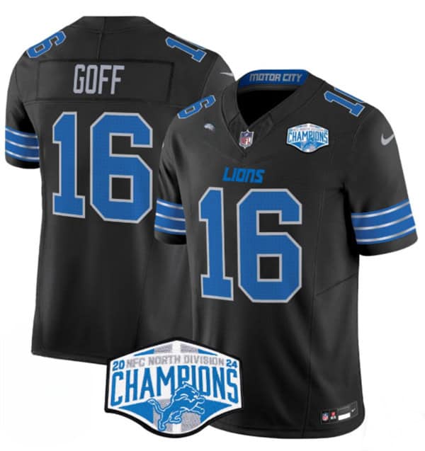 Detroit Lions #16 Jared Goff Black 2024 NFC North Champions F.U.S.E. Vapor Limited Stitched Jersey