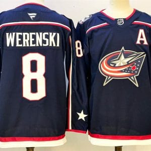 Columbus Blue Jackets #8 Zach Werenski Navy With A Patch Stitched Jersey