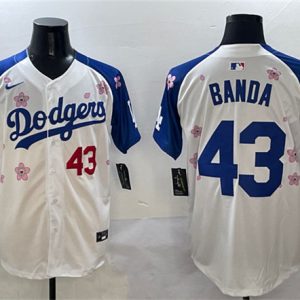 Los Angeles Dodgers #43 Anthony Banda White Royal 2025 Tokyo Series Limited Stitched Jersey