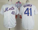 Mets #41 Tom Seaver White(Blue Strip) Home Cool Base W 2015 World Series Patch Stitched Jersey
