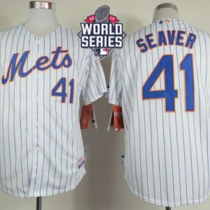Mets #41 Tom Seaver White(Blue Strip) Home Cool Base W 2015 World Series Patch Stitched Jersey