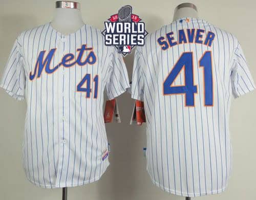 Mets #41 Tom Seaver White(Blue Strip) Home Cool Base W 2015 World Series Patch Stitched Jersey