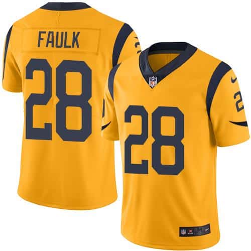 Rams #28 Marshall Faulk Gold Stitched Limited Rush Nike Jersey