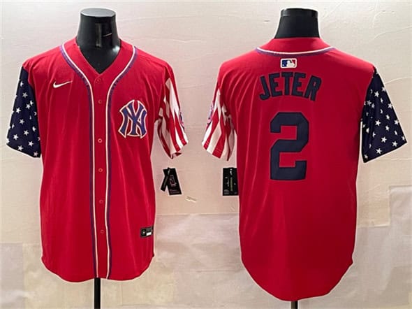 New York Yankees #2 Derek Jeter Red American Style Limited Stitched Jersey