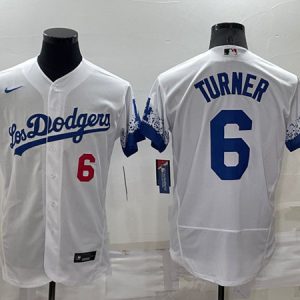 Los Angeles Dodgers #6 Trea Turner 2021 White City Connect Flex Base Stitched Baseball Jersey