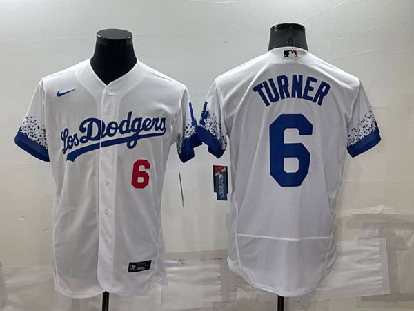 Los Angeles Dodgers #6 Trea Turner 2021 White City Connect Flex Base Stitched Baseball Jersey