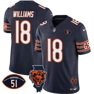 Chicago Bears #18 Caleb Williams Navy F.U.S.E. With Illinois And No. 51 Patch Stitched Jersey