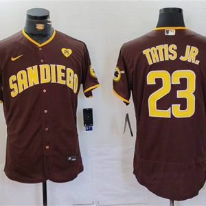 San Diego Padres #23 Fernando Tatis Jr. Brown With PS Patch Flex Base Stitched Jersey