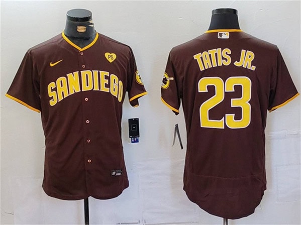 San Diego Padres #23 Fernando Tatis Jr. Brown With PS Patch Flex Base Stitched Jersey