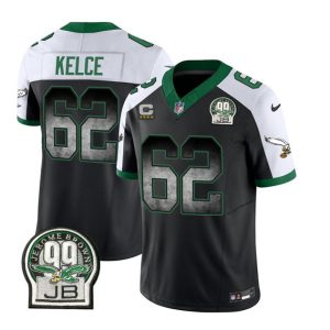 Philadelphia Eagles #62 Jason Kelce Black White 2023 F.U.S.E. With 4-Star C Patch Throwback Vapor Untouchable Limited Stitched Jersey