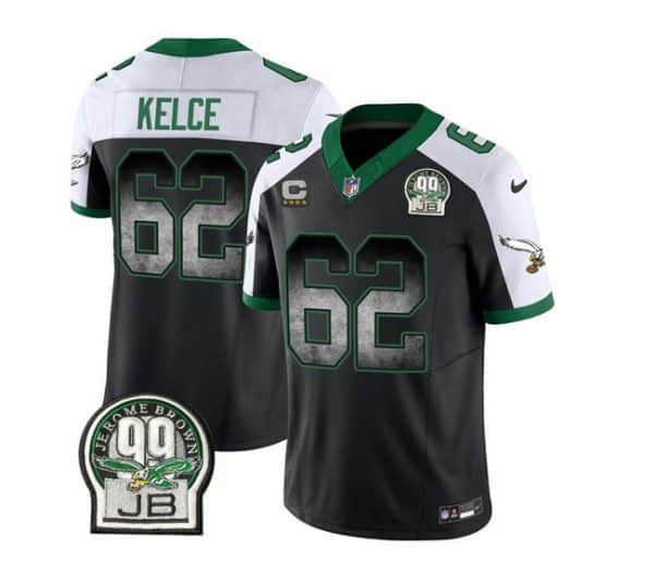 Philadelphia Eagles #62 Jason Kelce Black White 2023 F.U.S.E. With 4-Star C Patch Throwback Vapor Untouchable Limited Stitched Jersey