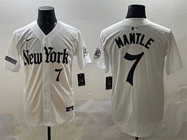 New York Yankees #7 Mickey Mantle White 'Gothic Legacy Edition' Vapor Premier Limited Stitched Jersey
