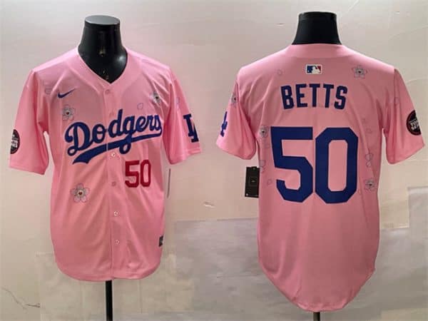 Los Angeles Dodgers #50 Mookie Betts Pink 2025 Tokyo Series Limited Stitched Jersey