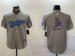 Los Angeles Dodgers Team Big Logo Gray 2024 World Series Champions With Fernando Memorial Patch Limited Stitched Jersey