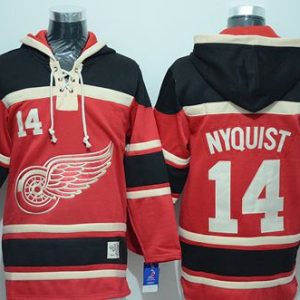 Red Wings #14 Gustav Nyquist Red Sawyer Hooded Sweatshirt Stitched Jersey