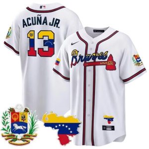 Atlanta Braves #13 Ronald Acuna Jr. 2023 White With Patch Cool Base Stitched Jersey