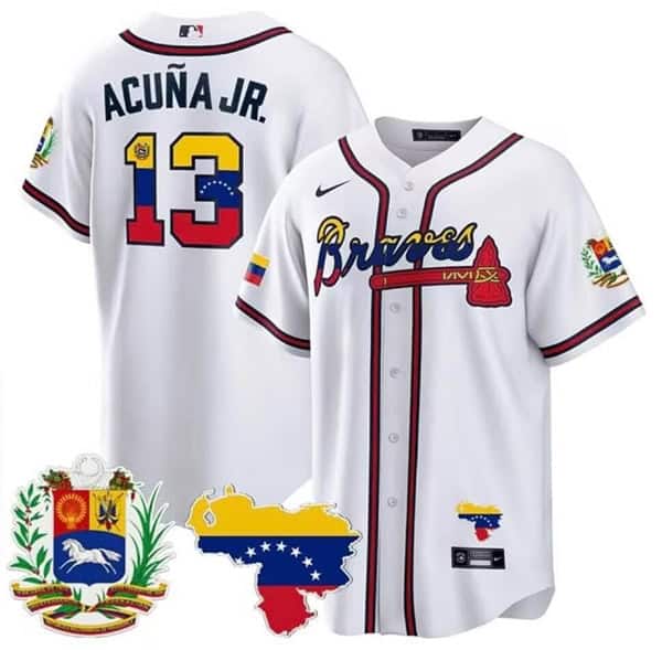 Atlanta Braves #13 Ronald Acuna Jr. 2023 White With Patch Cool Base Stitched Jersey